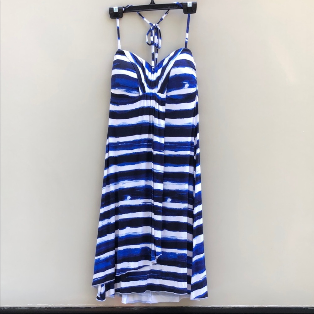 Skye Swimwear | Blue and White Patterned Coverup Dress with built-in bra